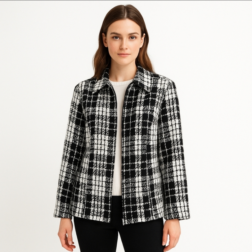 Sag Harbor Black White Textured Plaid Blazer Jacket Womens Plus Sz 18